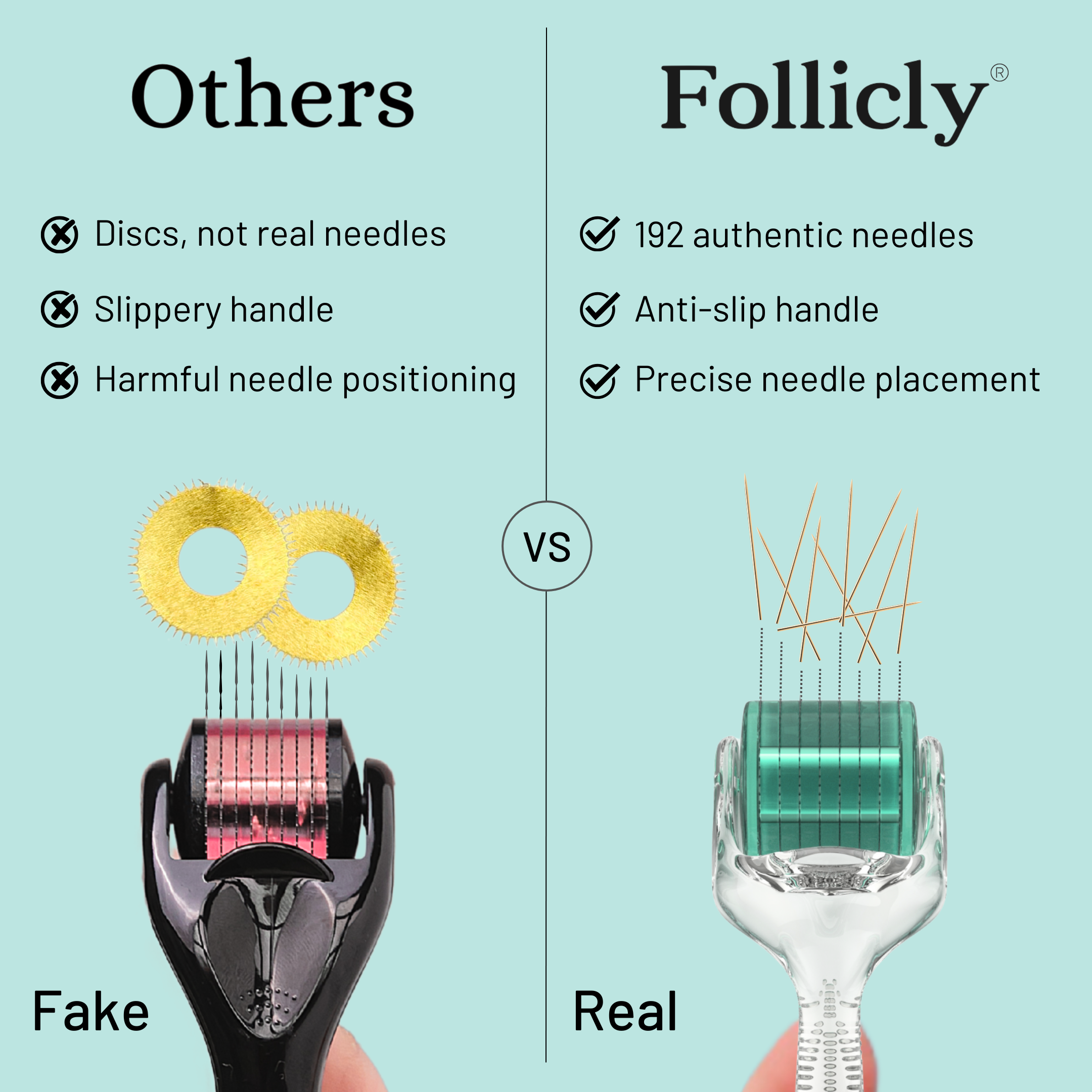 Follicly® Derma Roller – 192 Microagujas de Titanio Auténticas