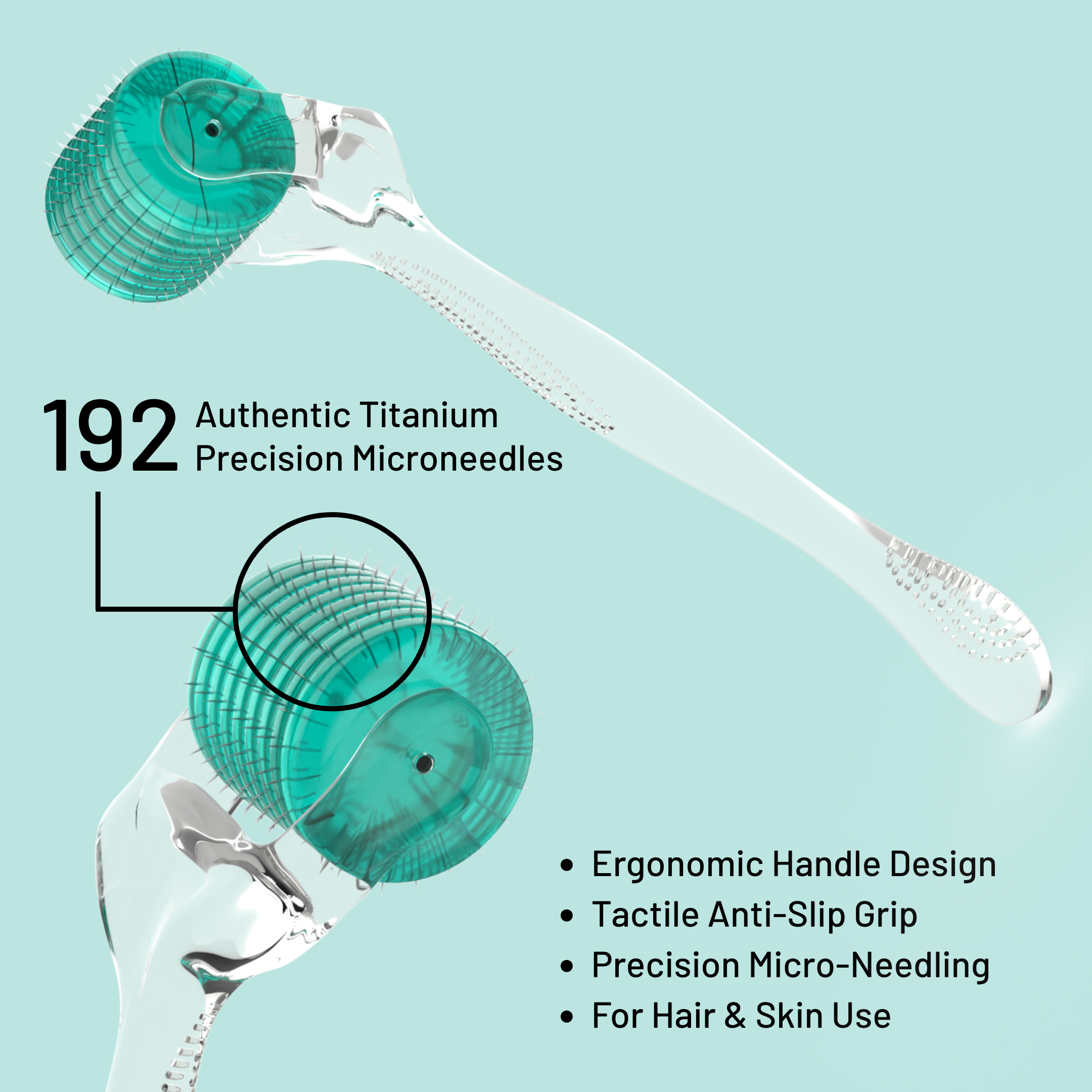 Follicly® Derma Roller – 192 Microagujas de Titanio Auténticas