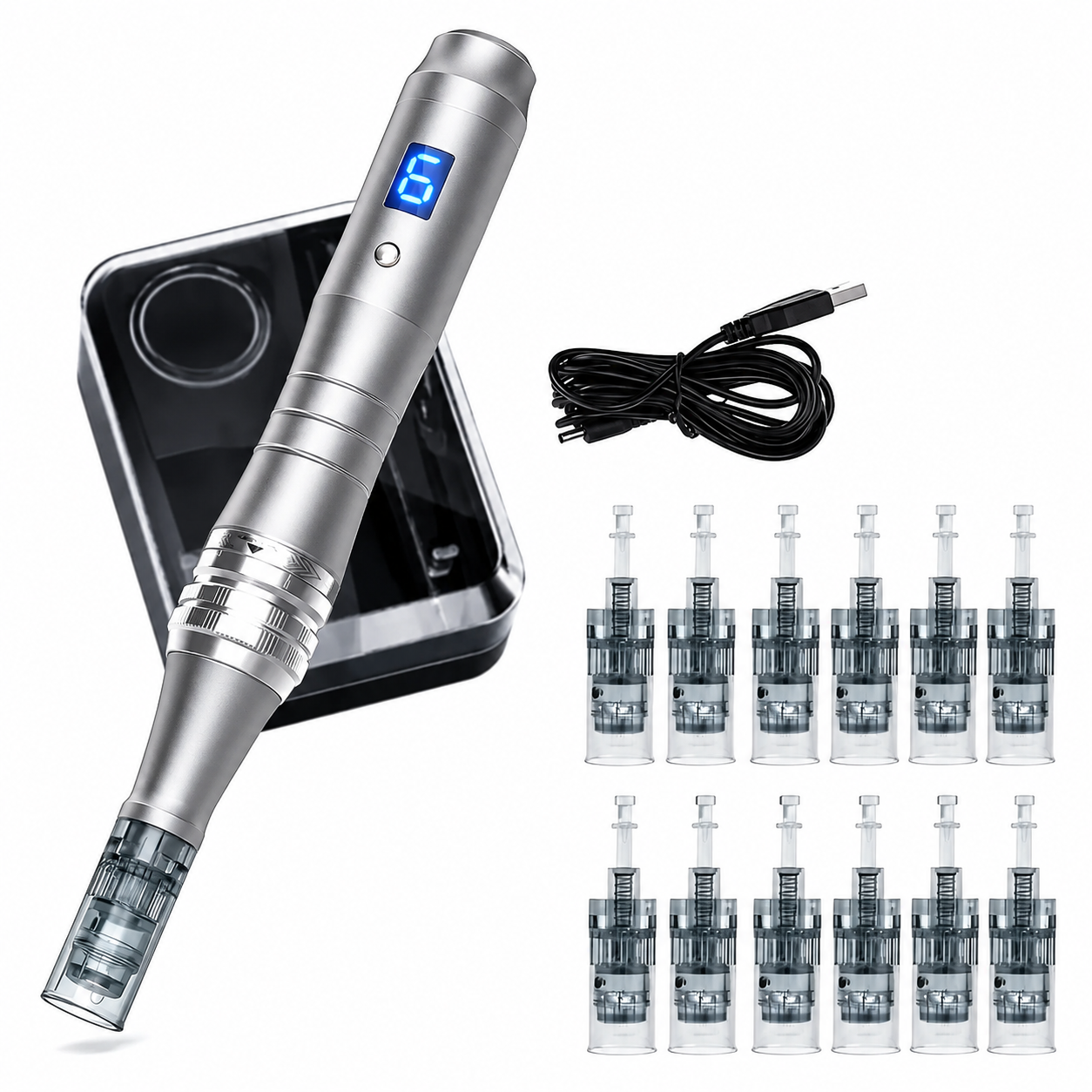 Follicly® Derma Pen + 12 cartuchos de repuesto