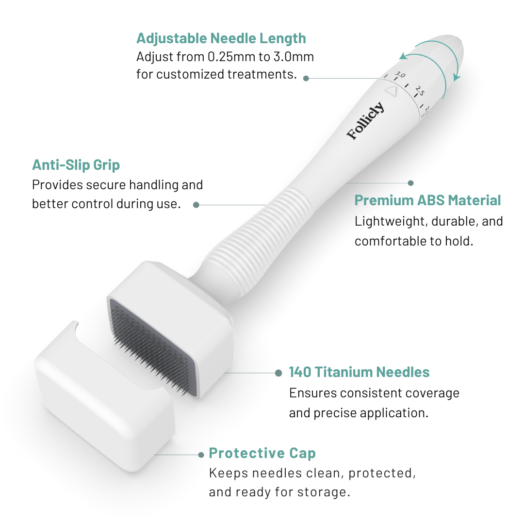 Follicly® Derma Stamp – 140 Microagujas de Titanio Ajustables