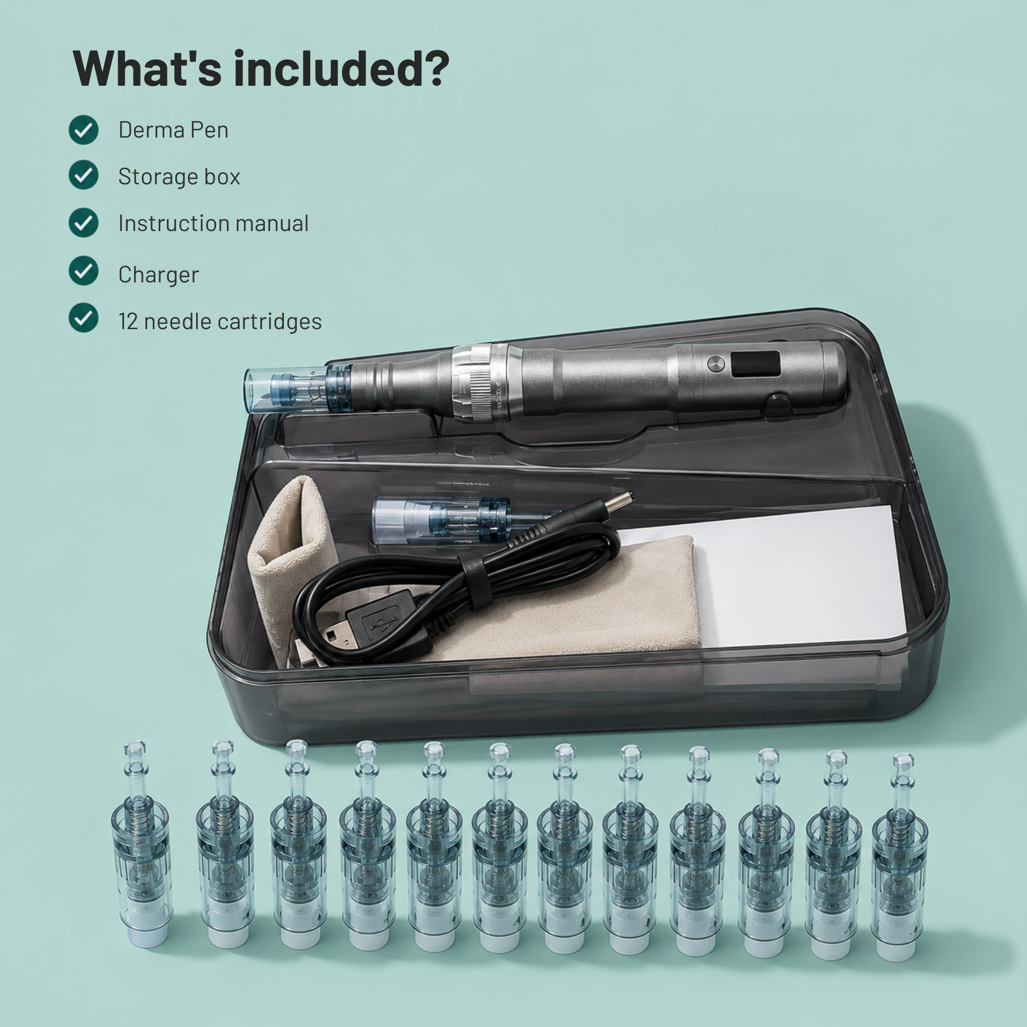 Follicly® Derma Pen + 12 cartuchos de repuesto